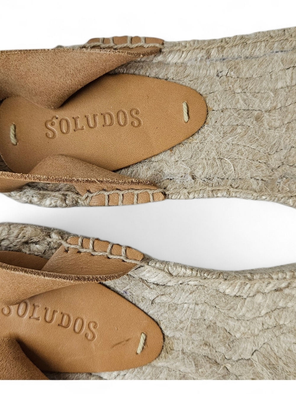Soludos Cadiz Platform Espadrille Sandal In Tan Leather And Cream Size 8.5 - Picture 10 of 11